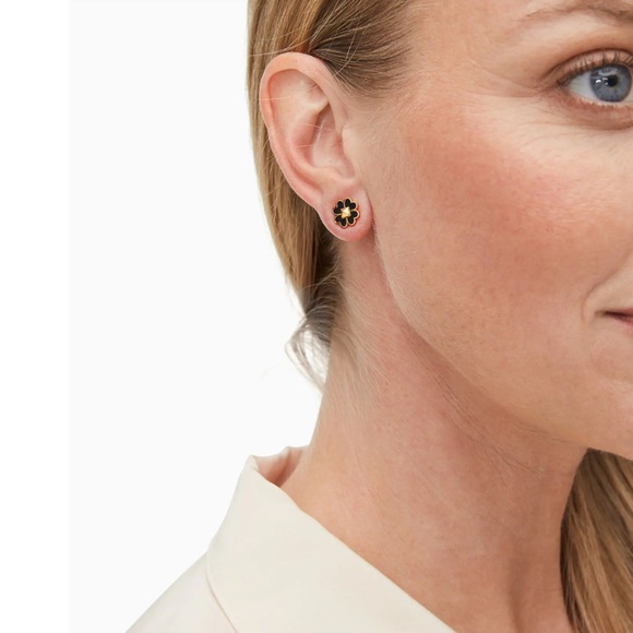 KATE SPADE • Black Spades & Studs Enamel Logo Earrings - Picture 2 of 4